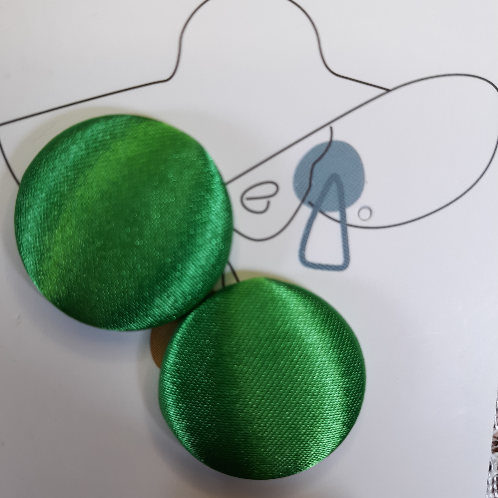 Primary image for EMERALD GREEN Satin Button Earrings - CLIP-ON - Handmade by Rene