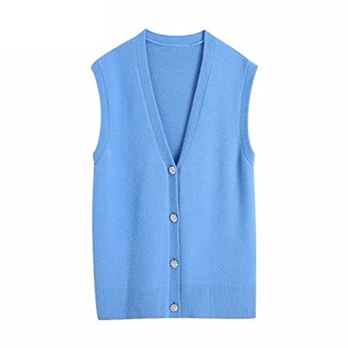 V Neck Solid Diamond Buttons Soft Knitting Sweater Female Sleeveless Casual Vest