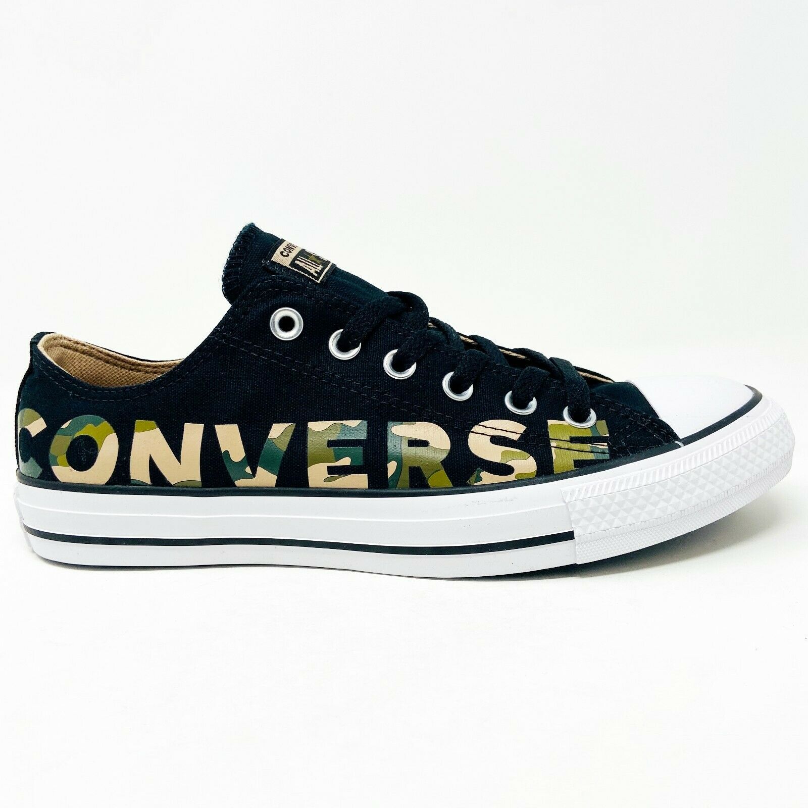 Converse Chuck Taylor All Star Ox Camo Black Logo Womens Sneakers 166234F