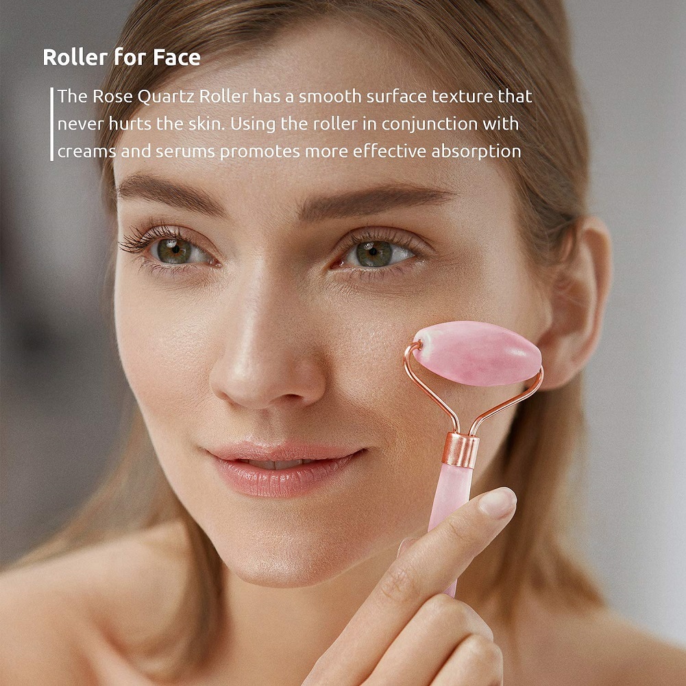 Rose Quartz Roller for Face by Tickled Skin - Anti Aging Facial Massager