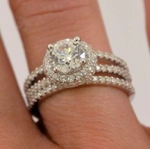 3.15Ct Round Diamond Halo Engagement Wedding Ring Set 14k White Gold in ... - $298.54
