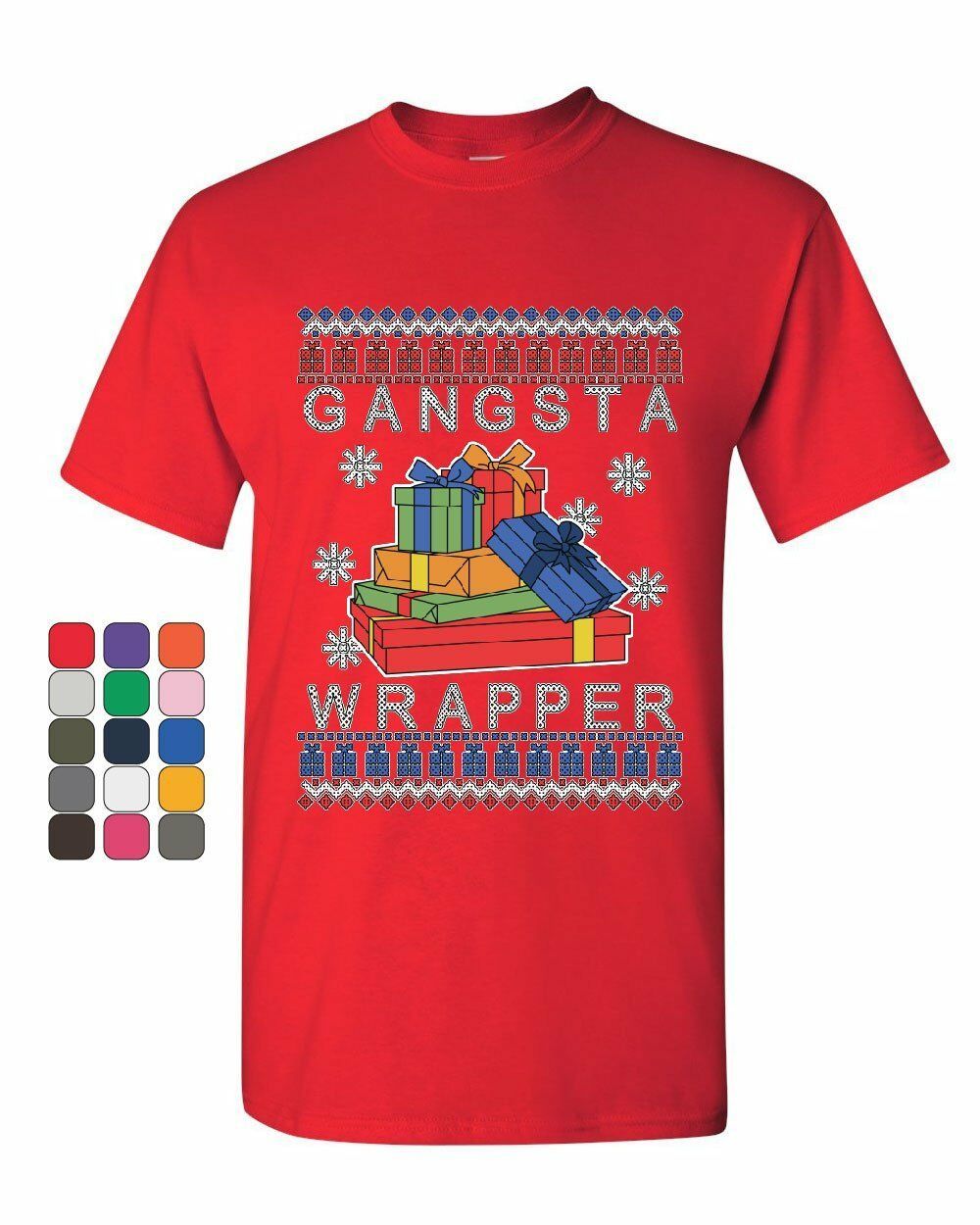 Gangsta Wrapper Ugly Sweater T-Shirt Merry Jolly Christmas Xmas Mens Tee Shirt