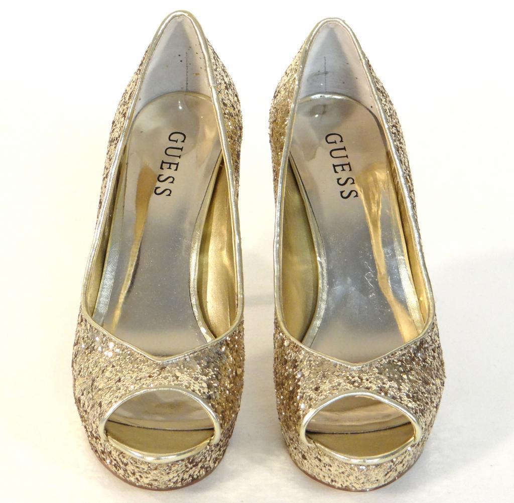 guess gold glitter heels