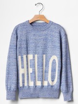 NWT GAP Kids Blue Heather Intarsia HELLO Statement Sweater Pullover XS S... - $10.39