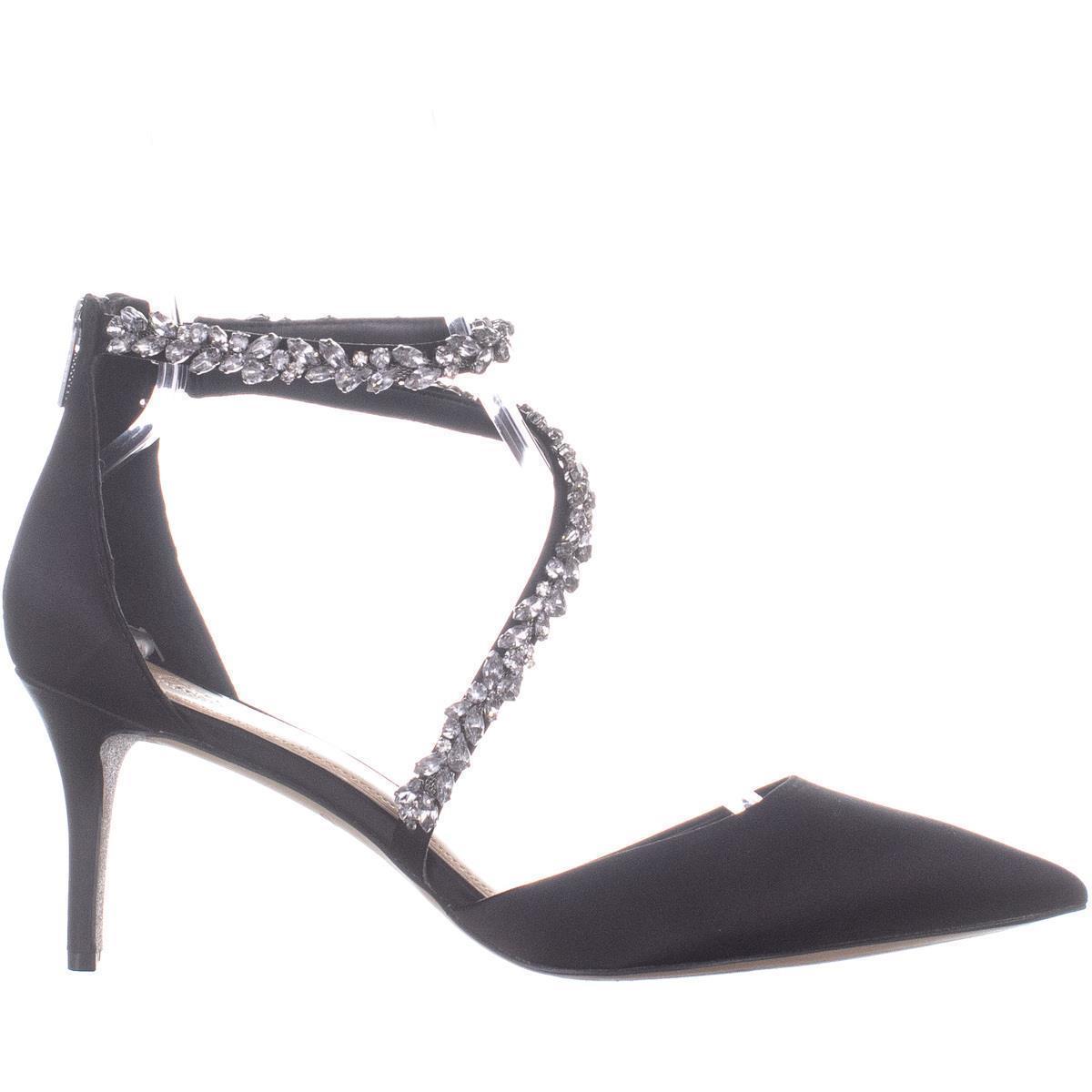 Badgley Mischka Jaylah Ankle Strap Heels, Black Satin, 7 US - Heels