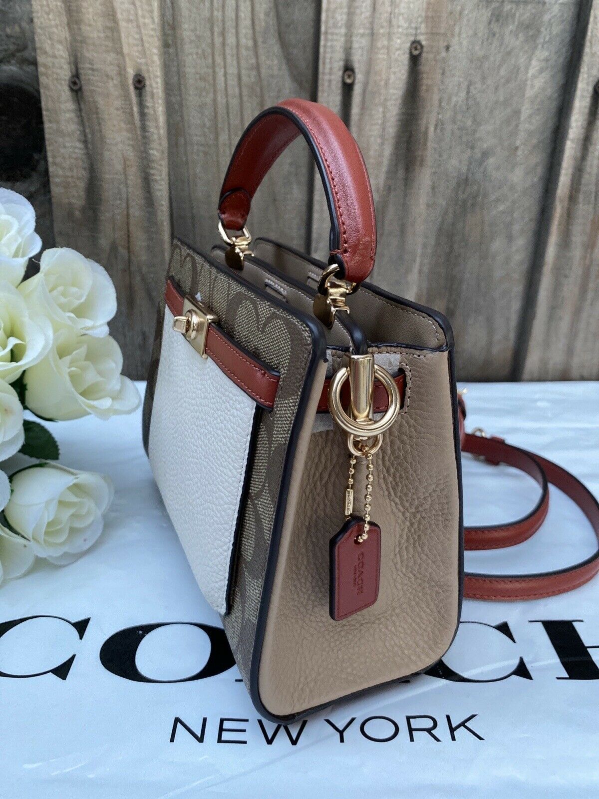 NWT Coach Mini Lane Top Handle In Colorblock Signature Canvas C8318 Women