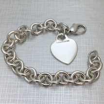 8.5" Large Tiffany & Co Sterling Silver Blank Heart Tag Charm Bracelet - $289.95