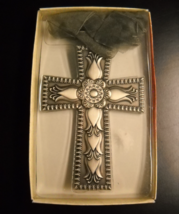 Russ Christmas Ornament I Believe Metal Cross with Fabric Ribbon Original Box - $10.99