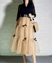 Champagne Polka Dot Tulle Skirt A-line Puffy Knee Length Tulle Holiday Outfit image 4