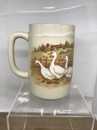 VTG Otagiri White Geese & Farmhouse Mug Coffee Mug Goose 12oz - $6.92