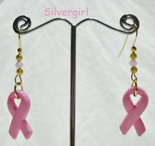 Pink Cancer Awareness Ribbon Dangle Earrings - $10.00