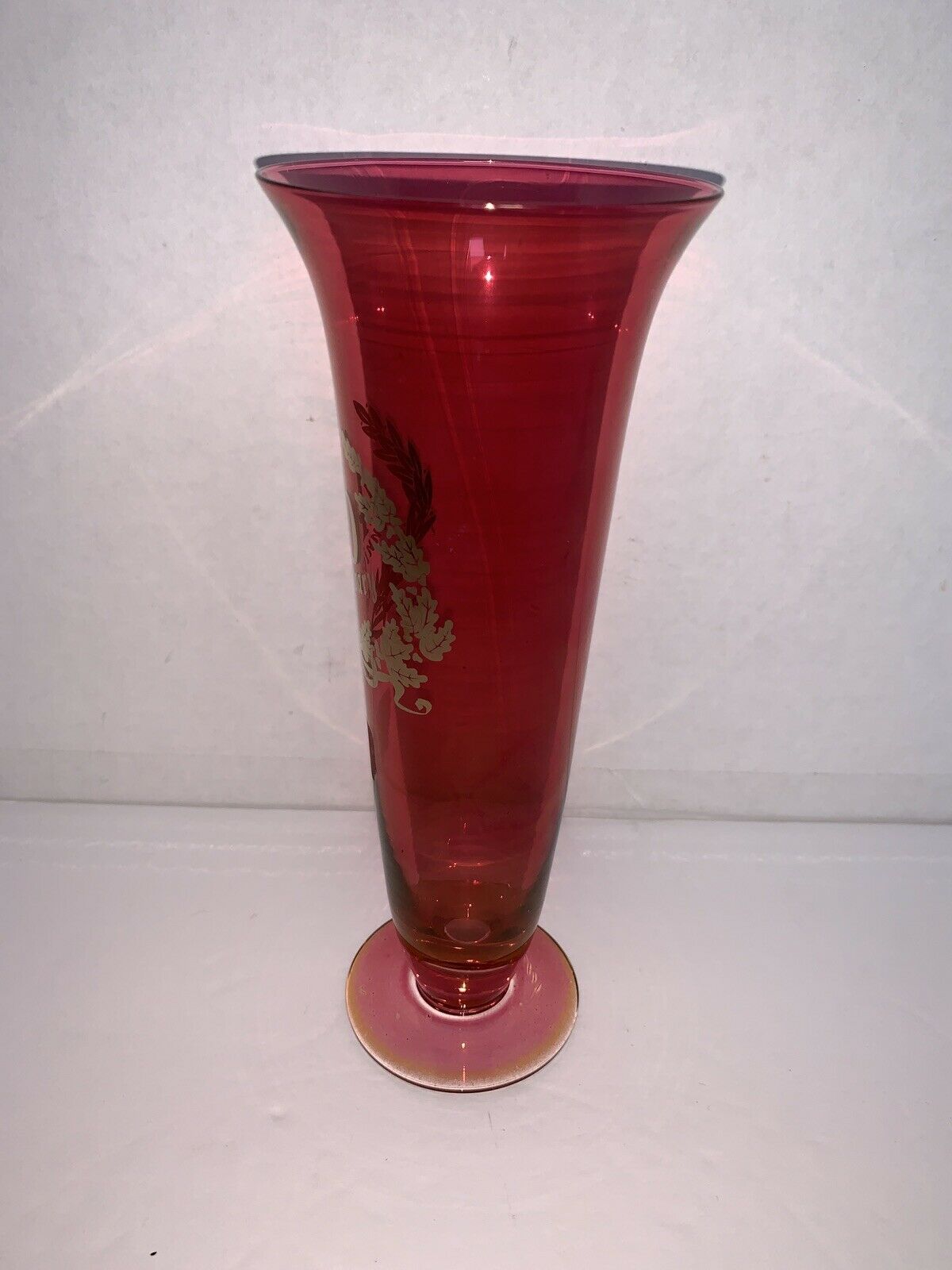 Vintage West Virginia Glass 40th Anniversary Ruby Red Glass Vase 8” Ruby