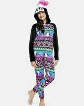 Justice Girls 6/7 One Piece Hooded Geo Penguin Pajamas PJ&#39;s Holiday New ... - $39.59