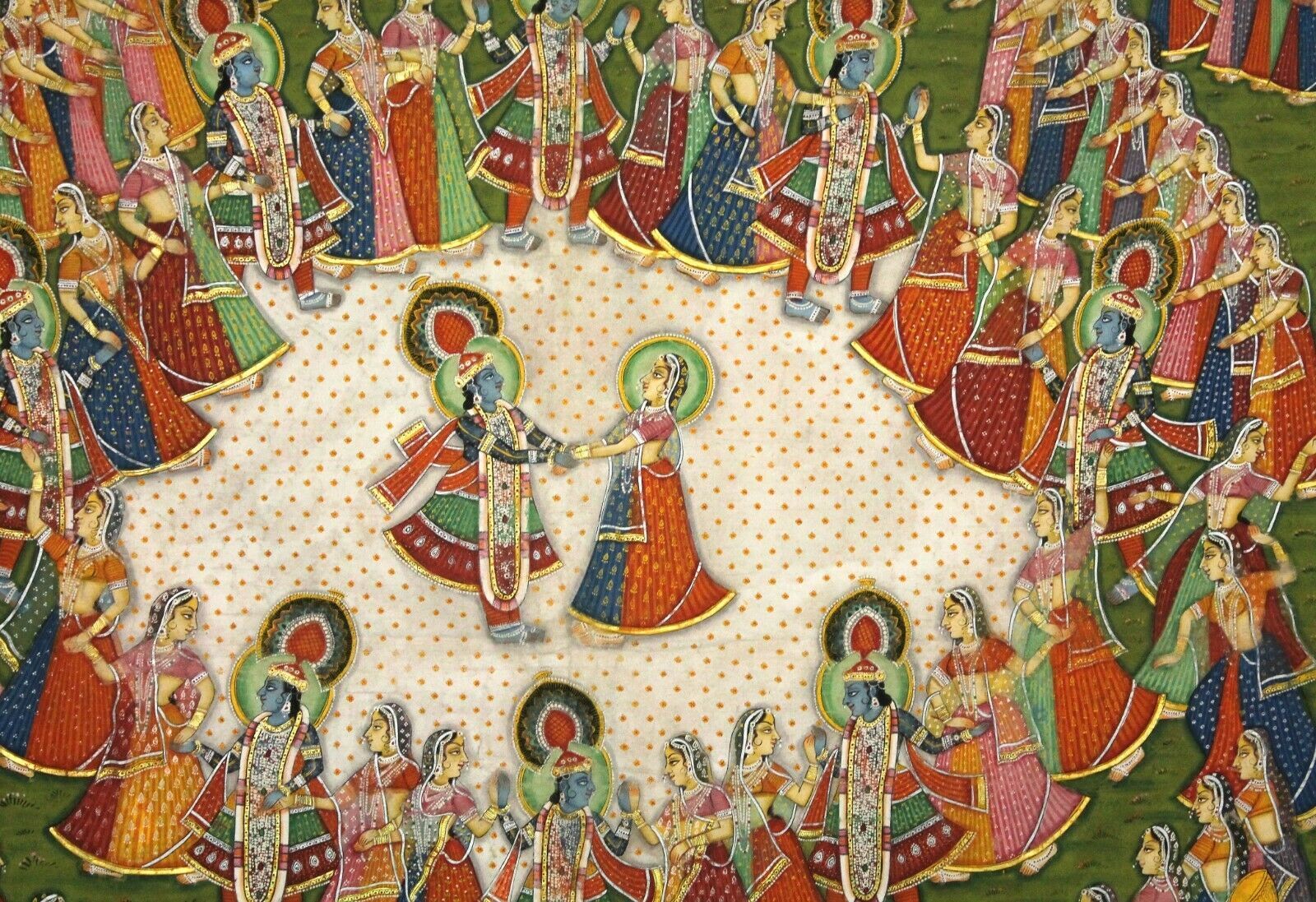 Hindu Lord Krishna Raslila Cotton Pichwai Handmade Wall Hanging Fine Art Work - Wall Hangings