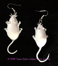Funky White Mice Mouse Rats EARRINGS-Zombie Rodent Scientist Costume Jewelry-BIG - $5.87