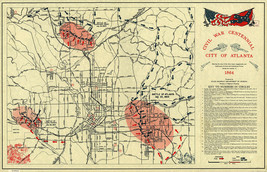 Civil War Centennial, City of Atlanta Union Confederate Forces 1864 Military Map - $13.81+