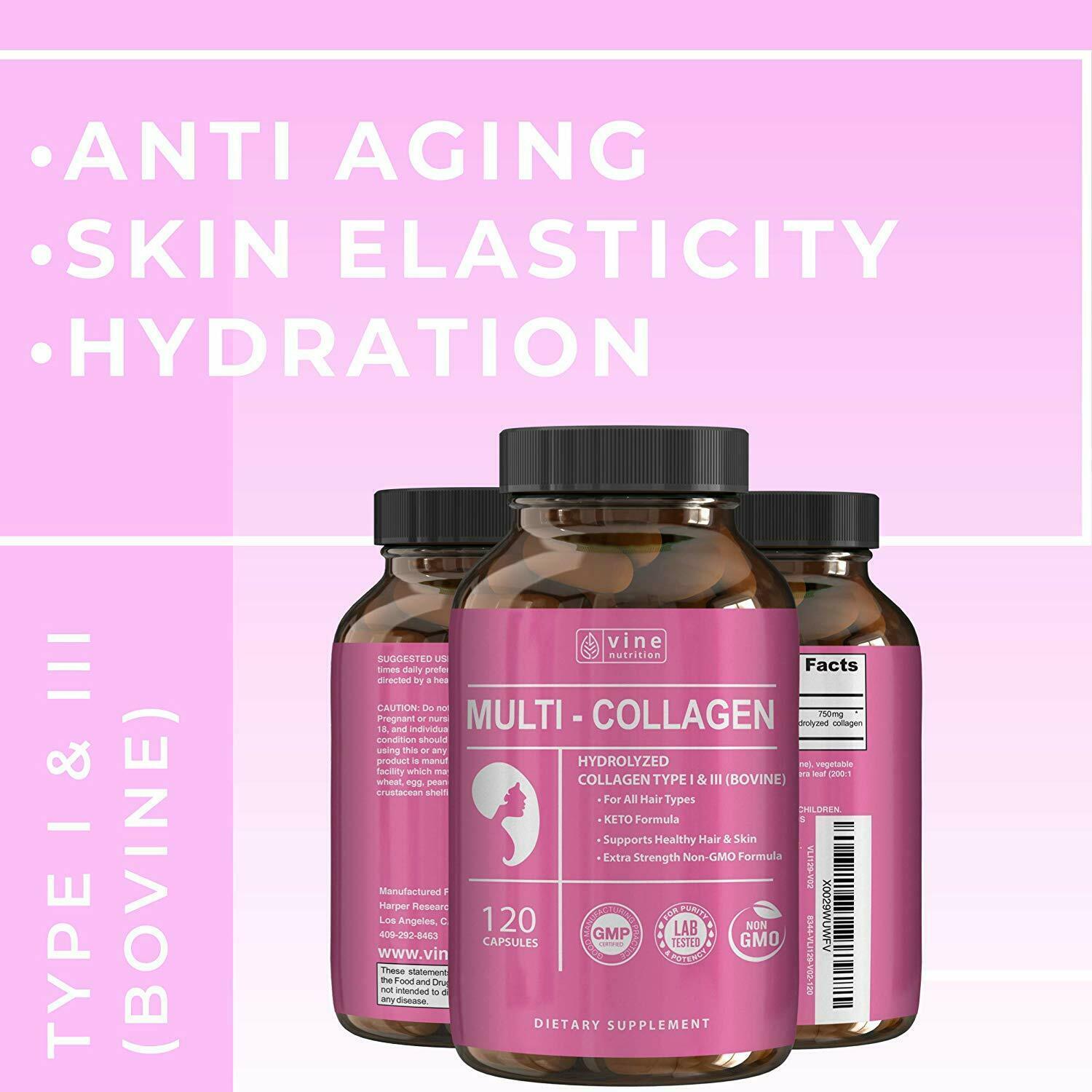 Premium Hydrolyzed Multi Collagen Pills AntiAging for Women Vine