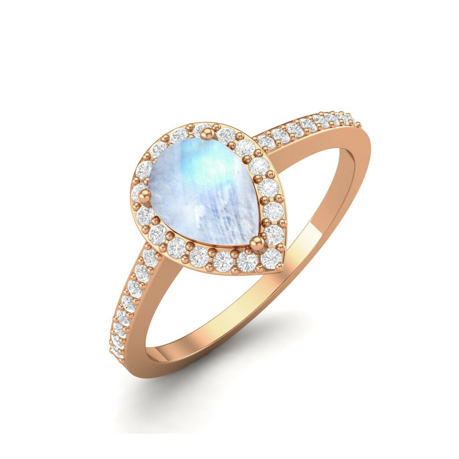 Kimaya Jewel - 1.10 ctw pear moonstone 9k rose gold solitaire women ring