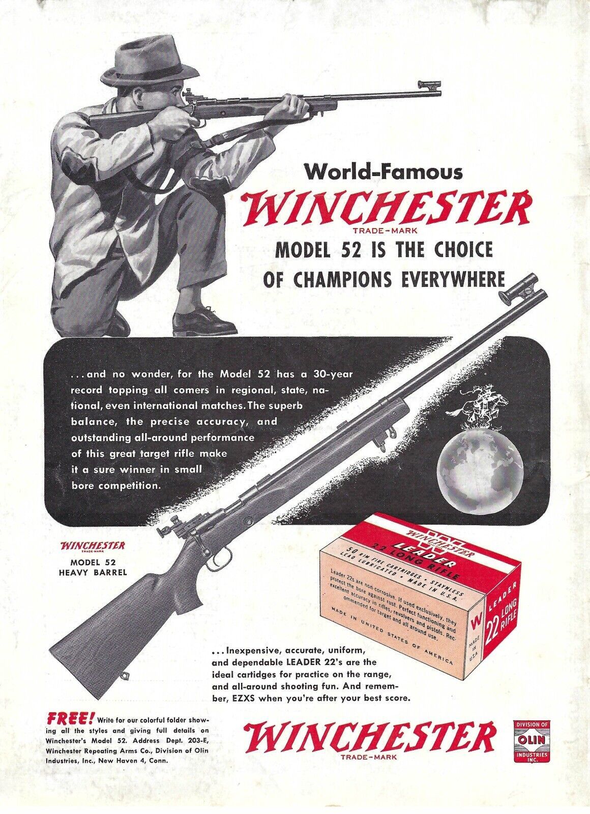 1949 Winchester Model 52 Rifle Choice Of Champions Vintage Mag Print Ad