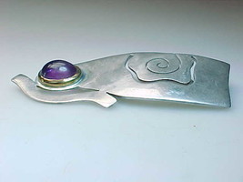 Modernist Look Handcrafted Sterling Brooch Pin Pendant With Amethyst  - $375.00