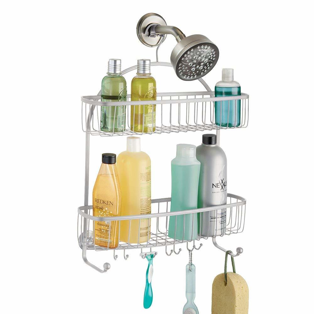 mDesign Extra Wide Bathroom Shower Caddy for Shampoo, Conditioner, Soap Silver Bath Caddies