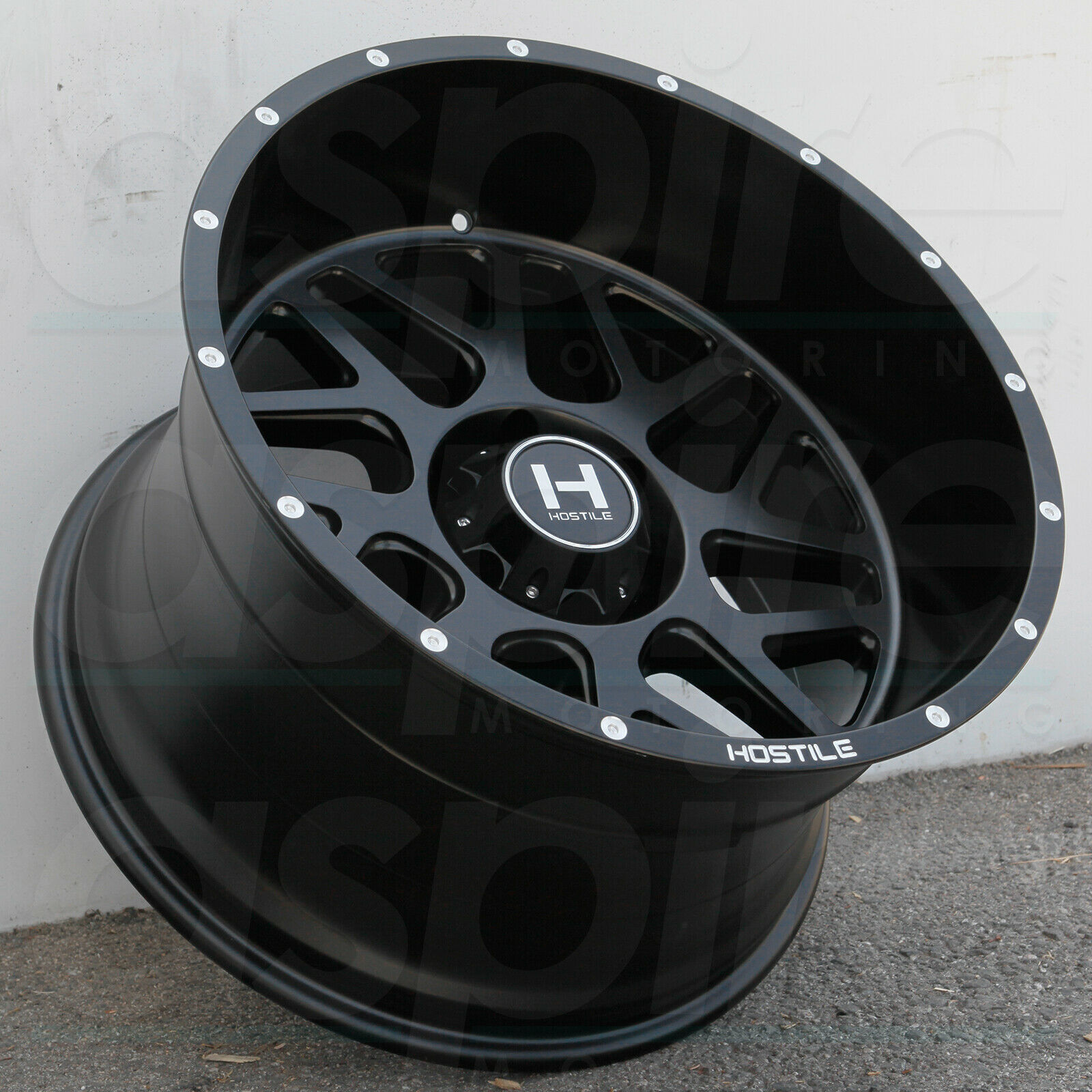 One 22x12 Hostile H108 Sprocket 8x6.5/8x165.1 44 Full Black Wheel Rim