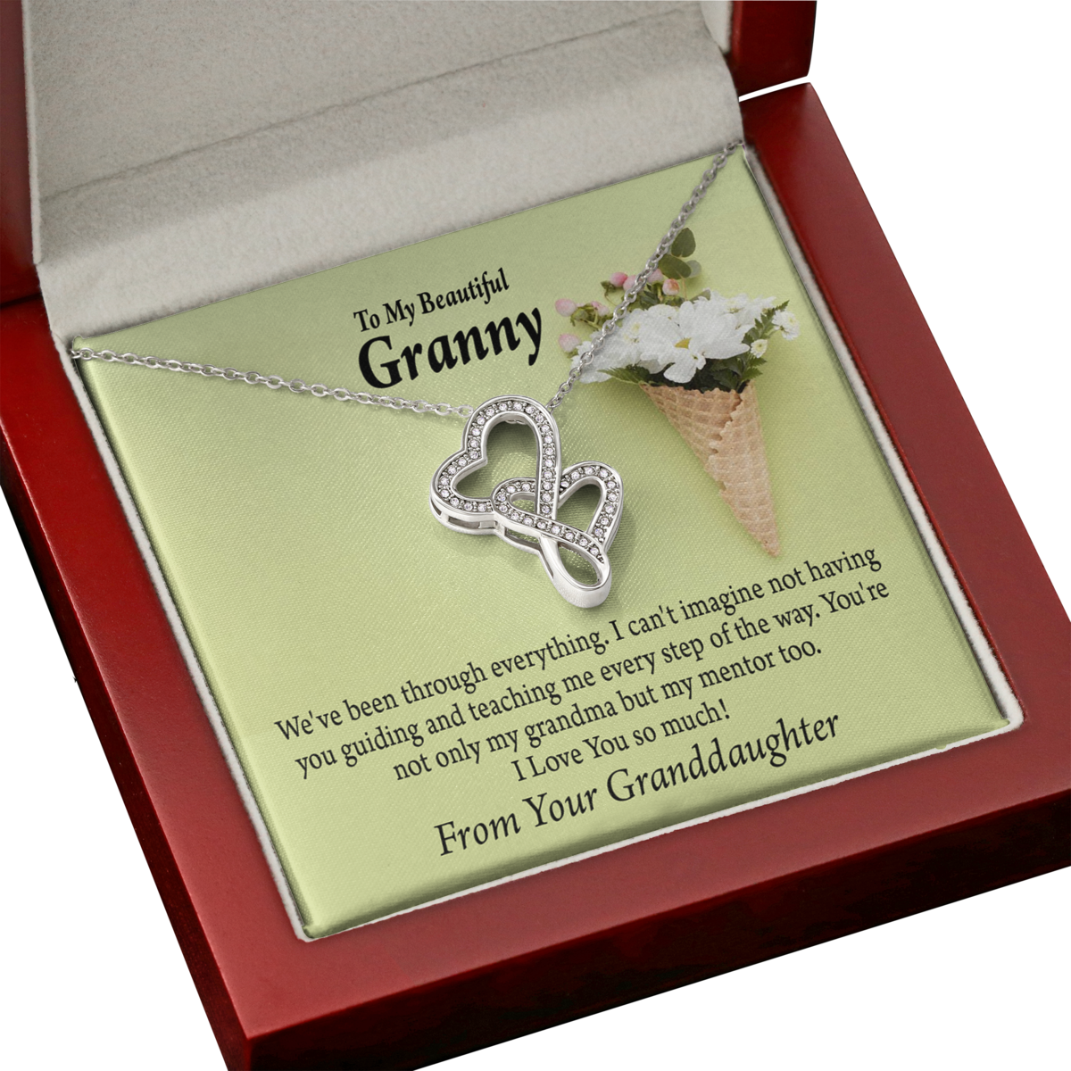 Grandmother Necklace grandson to Grandma Double Heart Message Car