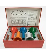 VINTAGE MAJOR METALFAB CO PLASTIC COLOR KEYED COIN TUBES 5 IN SET BOXED - $14.60