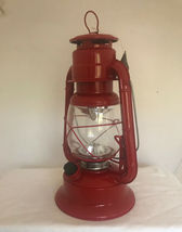 Red Lantern with Loop Hanger and Handle LED Metal & Glass 11" High Hanging image 3