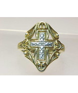 GOLD VERMEIL CROSS RING with Genuine DIAMOND ACCENT - Size 7 - $95.00