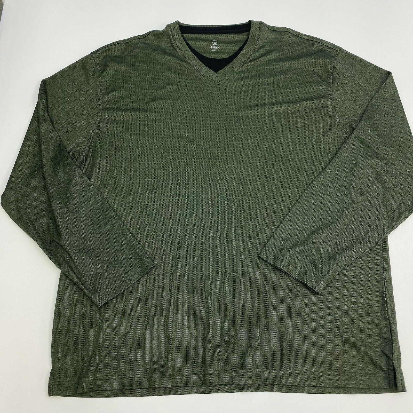 Van Heusen Shirt Mens XXL Green Long Sleeve Casual V-Neck - T-Shirts