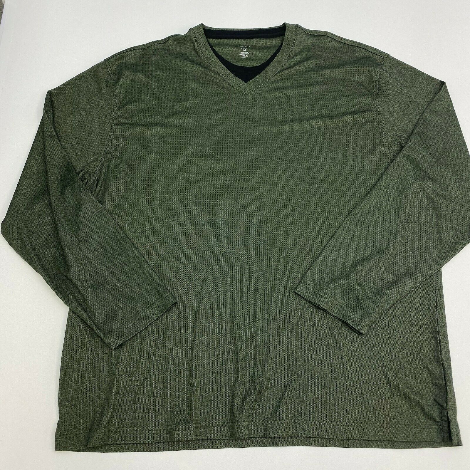 Van Heusen Shirt Mens XXL Green Long Sleeve Casual VNeck TShirts