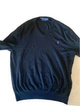 POLO RALPH LAUREN Long Sleeve V-Neck Sweater 100% WOOL Black XL - $19.80