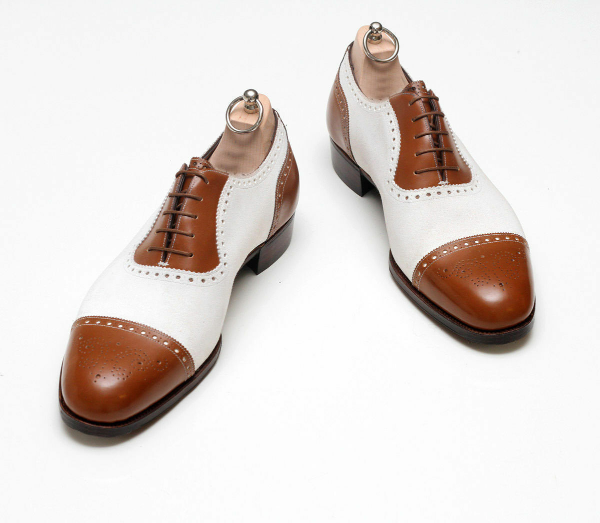 Handmade Men's Genuine Leather Two Tone Oxford Tan & White Oxford ...