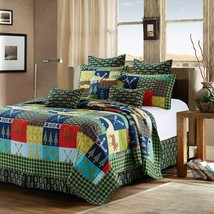 Queen Lake &amp; Lodge Life 3pc Quilt Set Colorful Country Cabin Bedding - £40.29 GBP