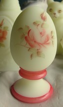 Fenton ware #5140 Egg in Custard  w/Hp Pink [Coral Red] Rose - $15.00