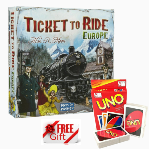 Ticket To Ride EUROPE Days of Wonder Train Adventure Board Game Free UNO Card