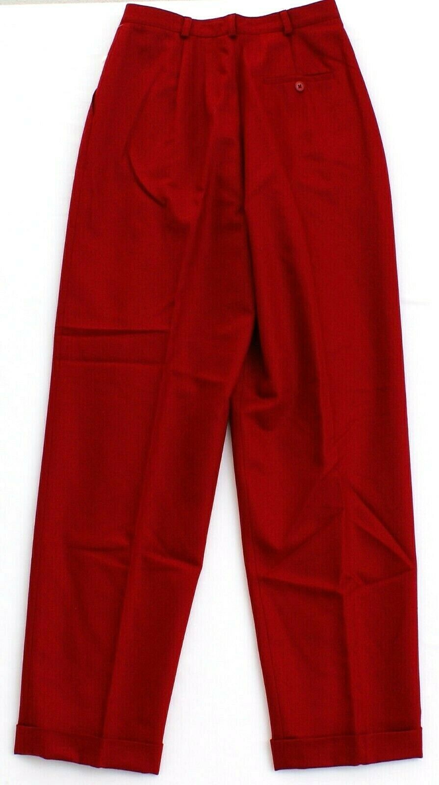 Lauren Ralph Lauren Poppy Red Pleated Wool Cuffed Dress Pants Women's ...
