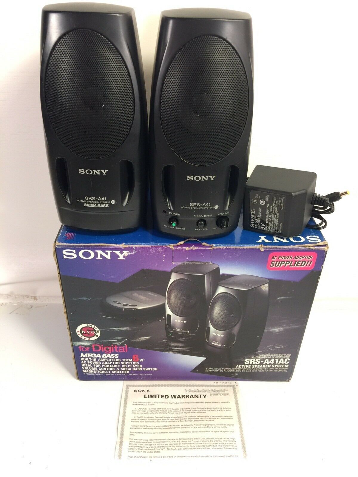 Sony Mega Bass Active Speaker System Portable Built In Amplifier Model