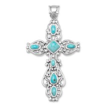  Sterling Silver Ornate Turquoise Cross Pendant - $49.99