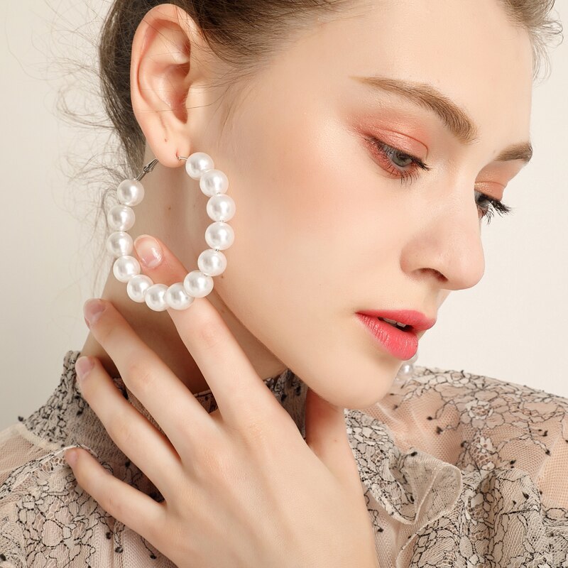 17KM Big Circle Twist Pearl Earrings For Women Fashion Tassel Drop Earrings Set