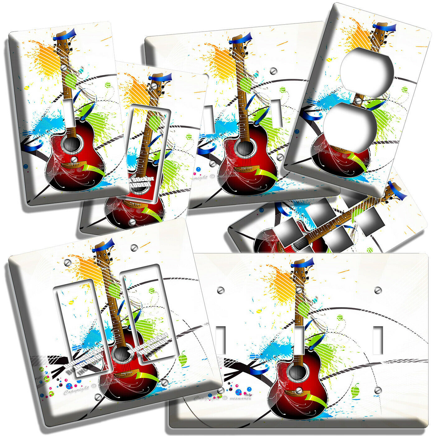 ABSTRACT ART ACOUSTIC GUITAR LIGHT SWITCH OUTLET WALL PLATES MUSIC STUDIO DECOR