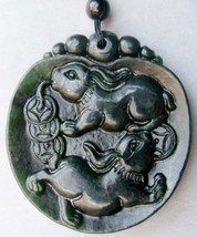 Free Shipping -  Amulet Natural dark Green Jade carved  Money Rabbit  charm Pend - $20.00