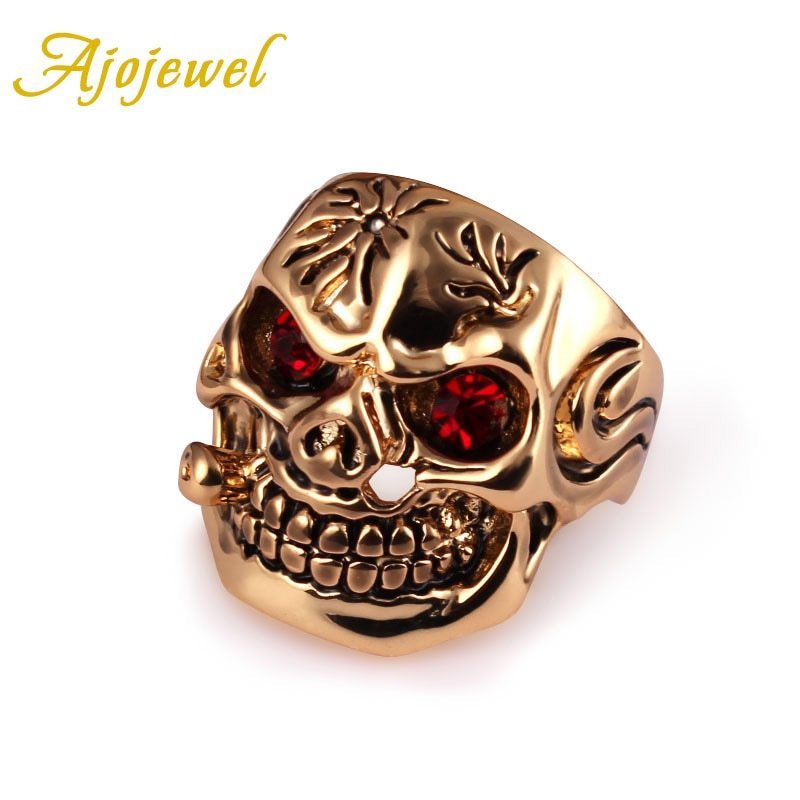 Ajojewel Size 8-10 Gold-color Mens  Rings With Red Crystal Eyes  Anillo Cristal