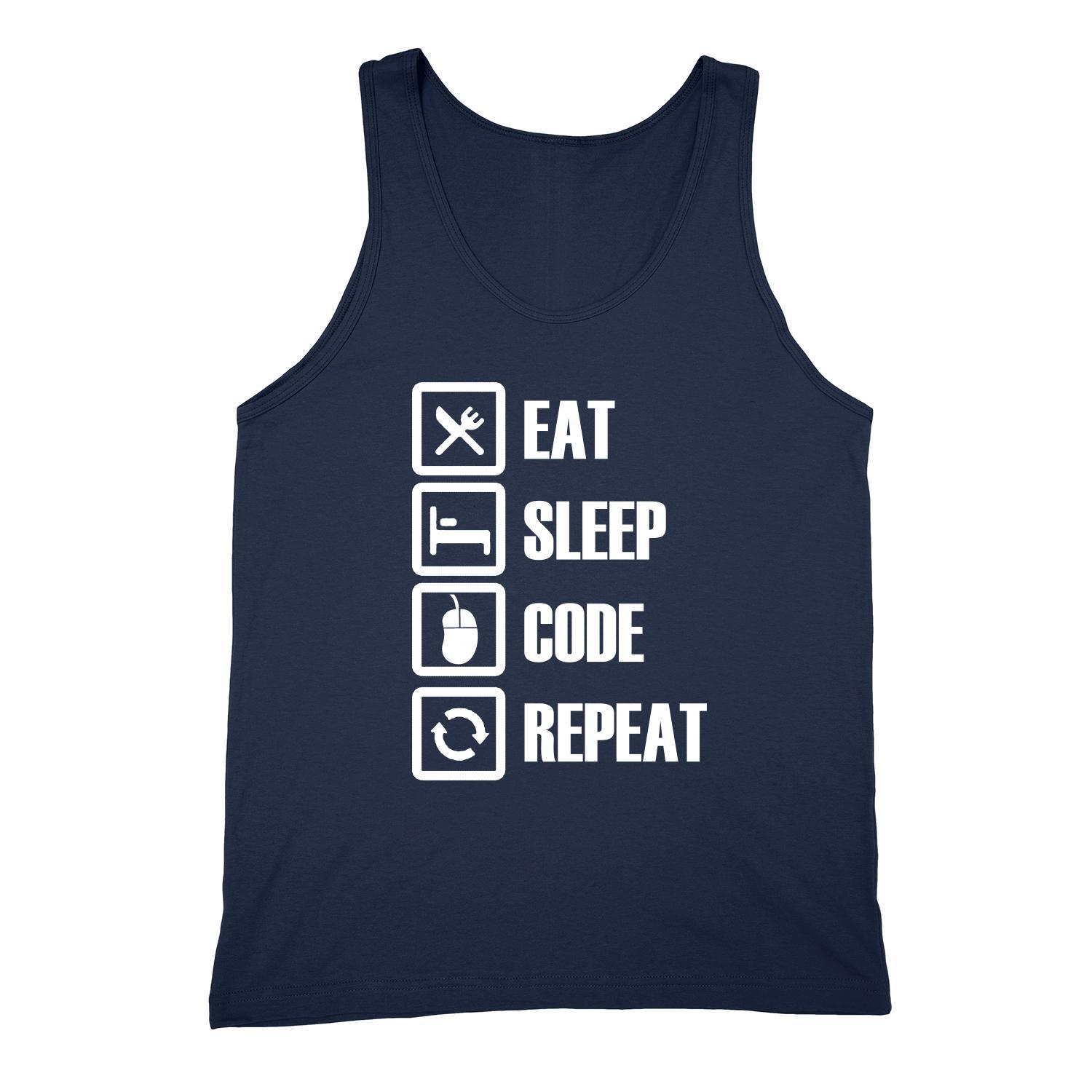 Image of Eat Sleep Code Repeat Shirt Coding Programmer Developer Unisex Navy Blue Tank To