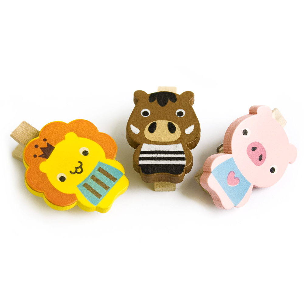[Smile Animals-A] Wooden Clips / Wooden Clamps / Mini Clips