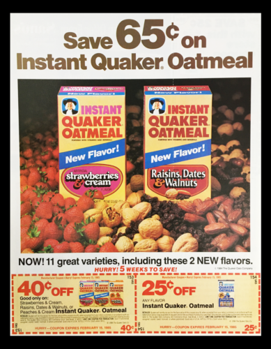 1985 Quaker Instant Oatmeal Circular Coupon Advertisement - Quaker