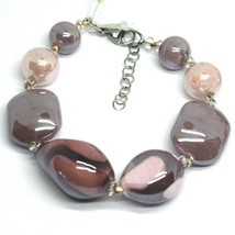 BRACELET PINK PURPLE ROUNDED DROP, SPHERE, EXAGON MURANO GLASS MADE IN ITALY image 1
