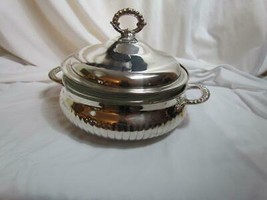 Hallmarked LB Large Vintage Silver Plated Covered Tureen W/ Pyrex Insert Bowl - $18.99