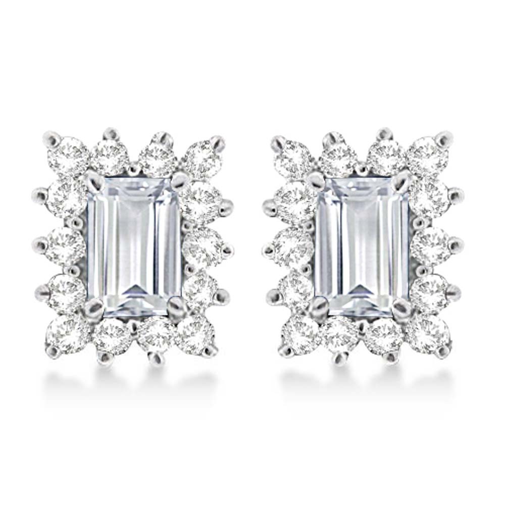 Ladies 1/5 Ct EmeraldCut D/VVS1 Diamond Stud Earrings 14k White Gold